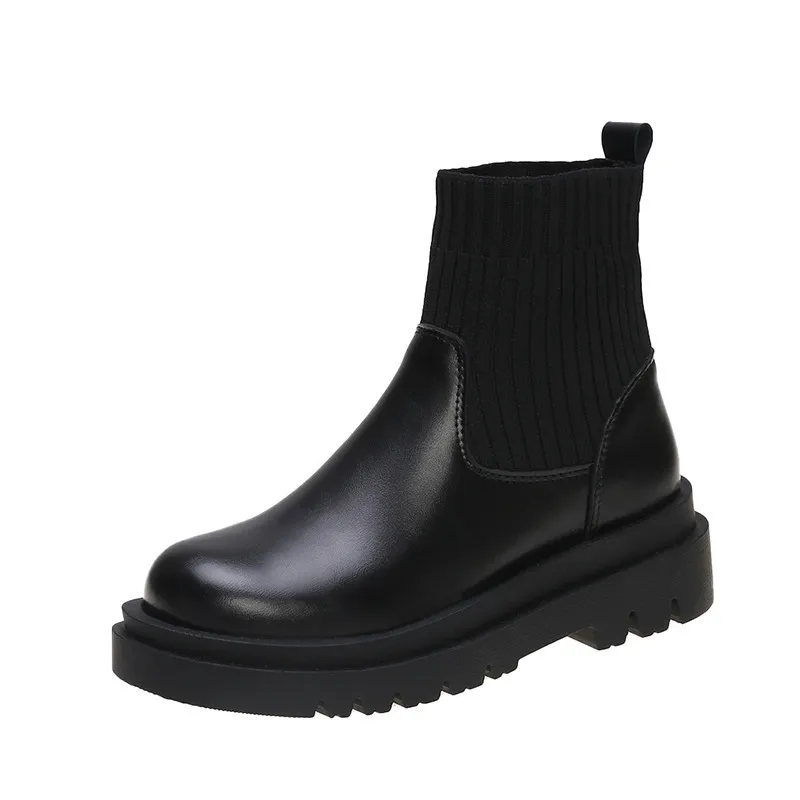Autumn And Winter Knitted Socks Boots British Style - Black