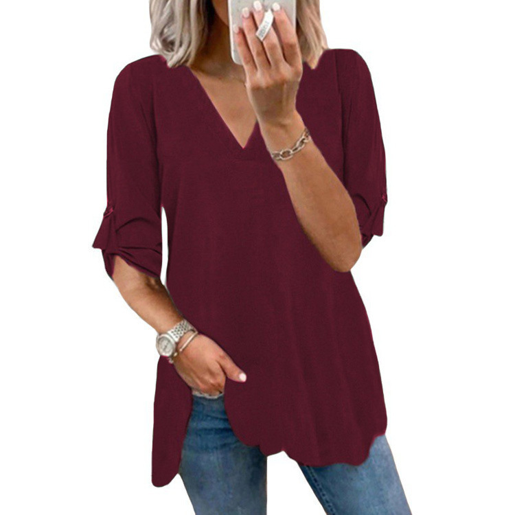 Title 2, Solid Color V-Neck Pullover Loose Women