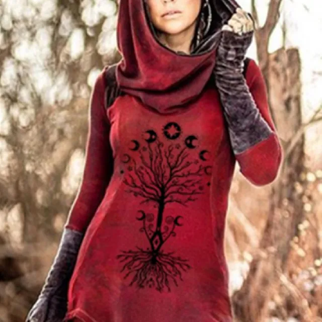 Women's Vintage Moon Tree Print Hoodie Wine - Shop at LoveMi
