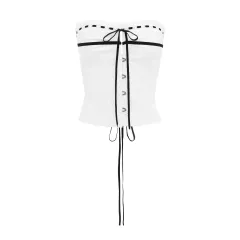 Fashionable Back Lace-up Pure Cotton Embroidered Tube Top - White - View 1