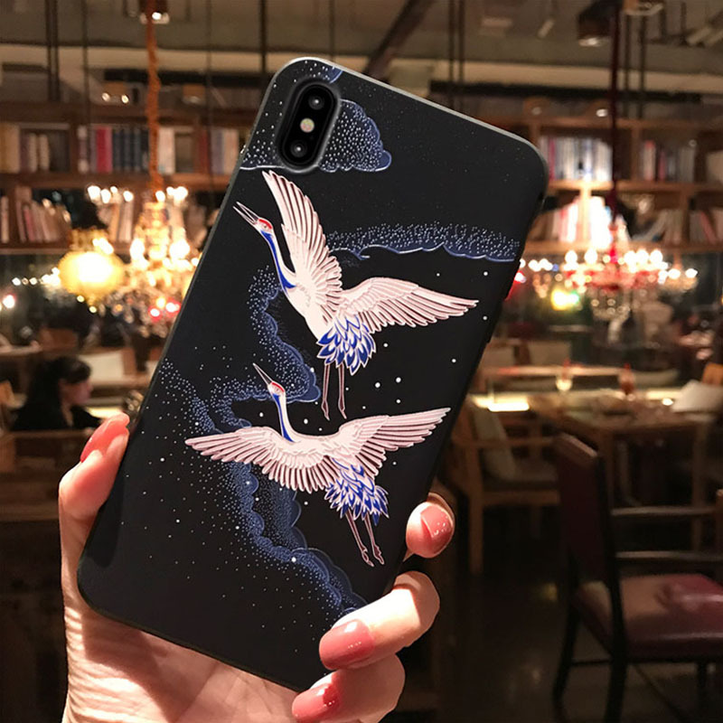 Black Frosted Chinese Style Embossed Phone Case