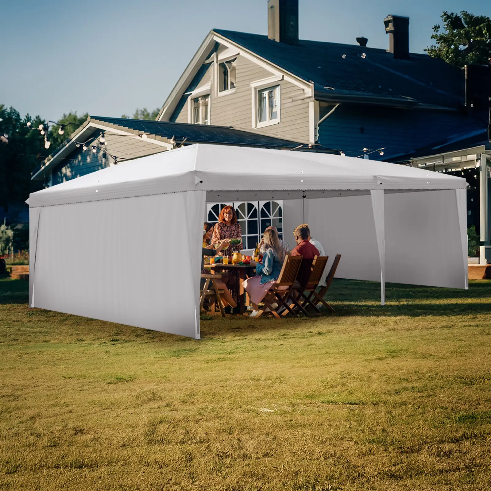 10x20ft White 4 Sides -2 Windows Folding Shed Oxford Cloth Spray Painted Iron Pipe Portable