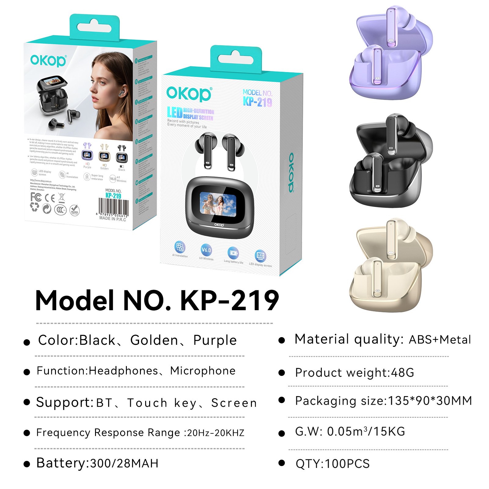 KP-219 Best-Selling Wireless Bluetooth Earbuds Smart AI Simultaneous Translation ENC Noise Cancellation And Digital Display Screen Factory Direct Sales 7