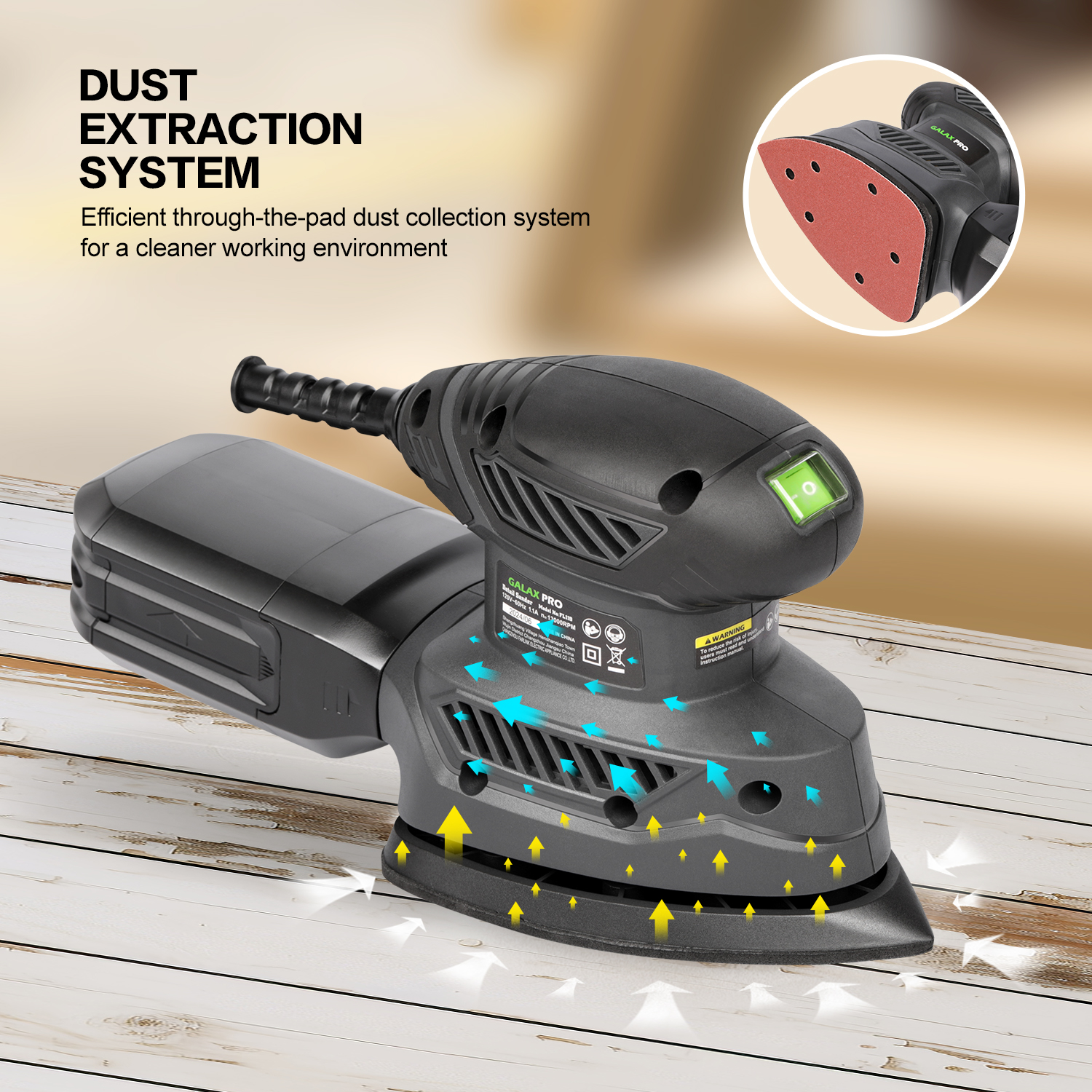 130W Detail Sander, Dust Collector, 20Pcs Sandpaper 13000RPM Compact Triangular — image 4