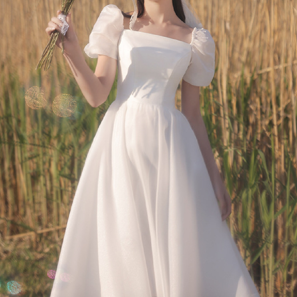 Short-Sleeve Satin Midi Dress
