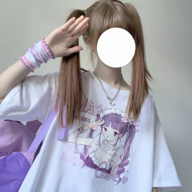Anime Print White Short Sleeve T Shirt Women White - Shop at LoveMi