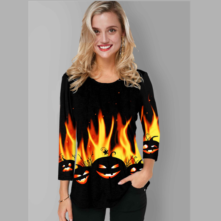 Title 5, Halloween elements round neck gradient print la...