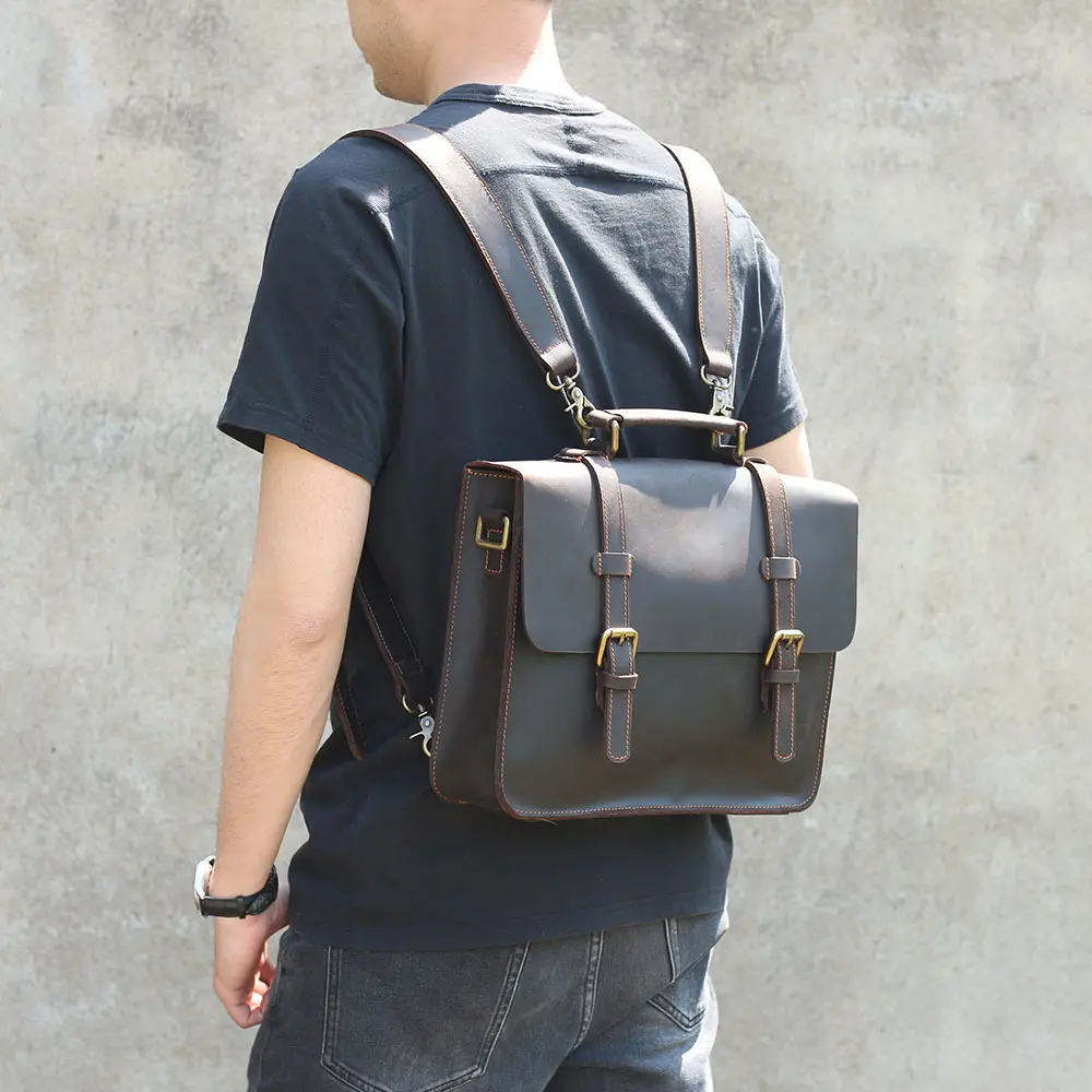 Simple First Layer Cowhide Backpack Briefcase Men
