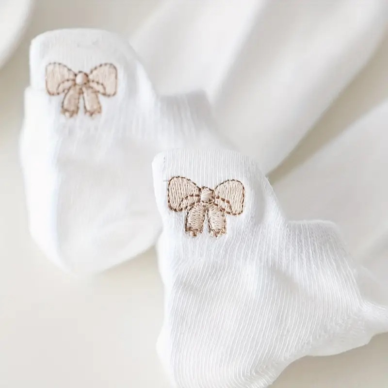 Coquette Bow Embroidered No Show Socks, Cute White Low-Cut Liner Socks With Bow Accents, Women's Non-Slip Casual Socks For Flats & Sneakers