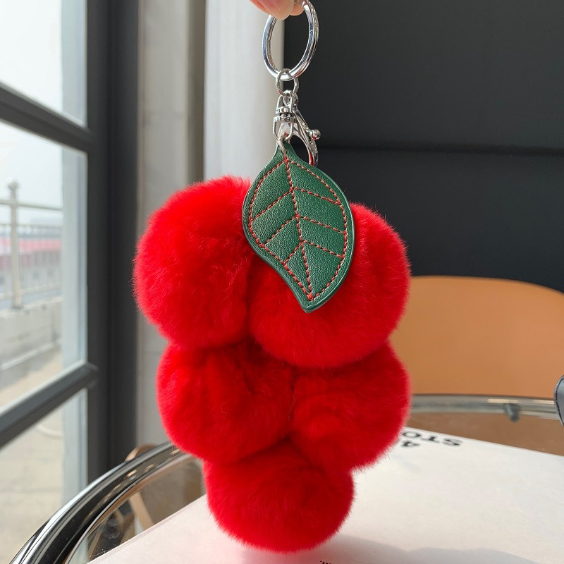 Creative Fruit Hairball Grape String Key Chain Red - Shop at LoveMi