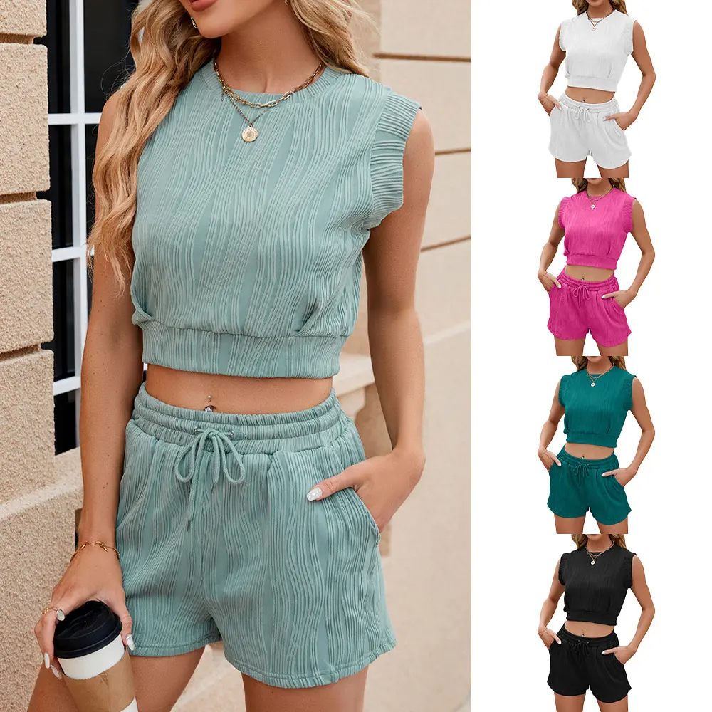 Solid Color Wave Pattern Design Suit for Women Casual