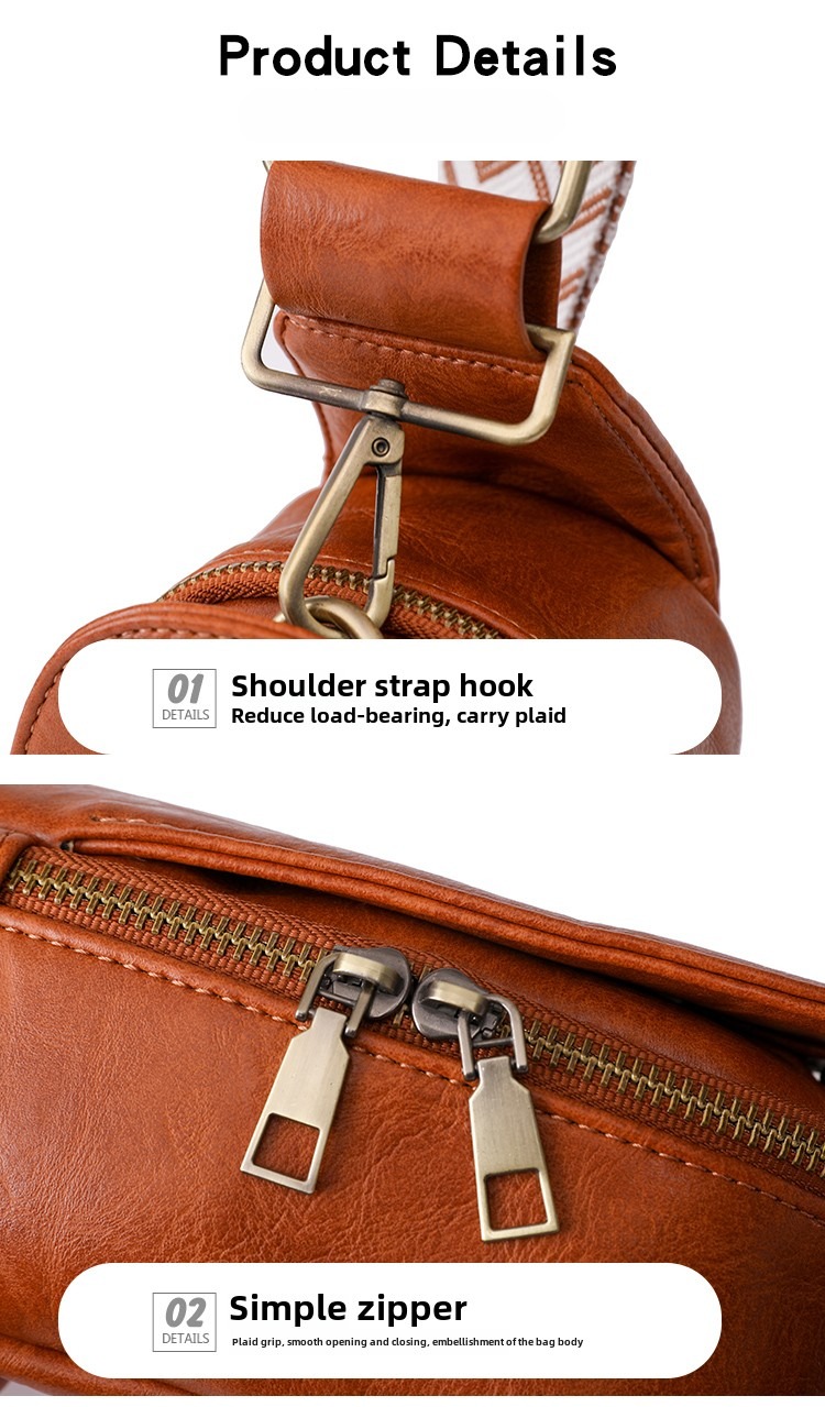 Women Chest Bag Sling Bag, Guitar Strap Small Crossbody Pu Leather Satchel Daypack