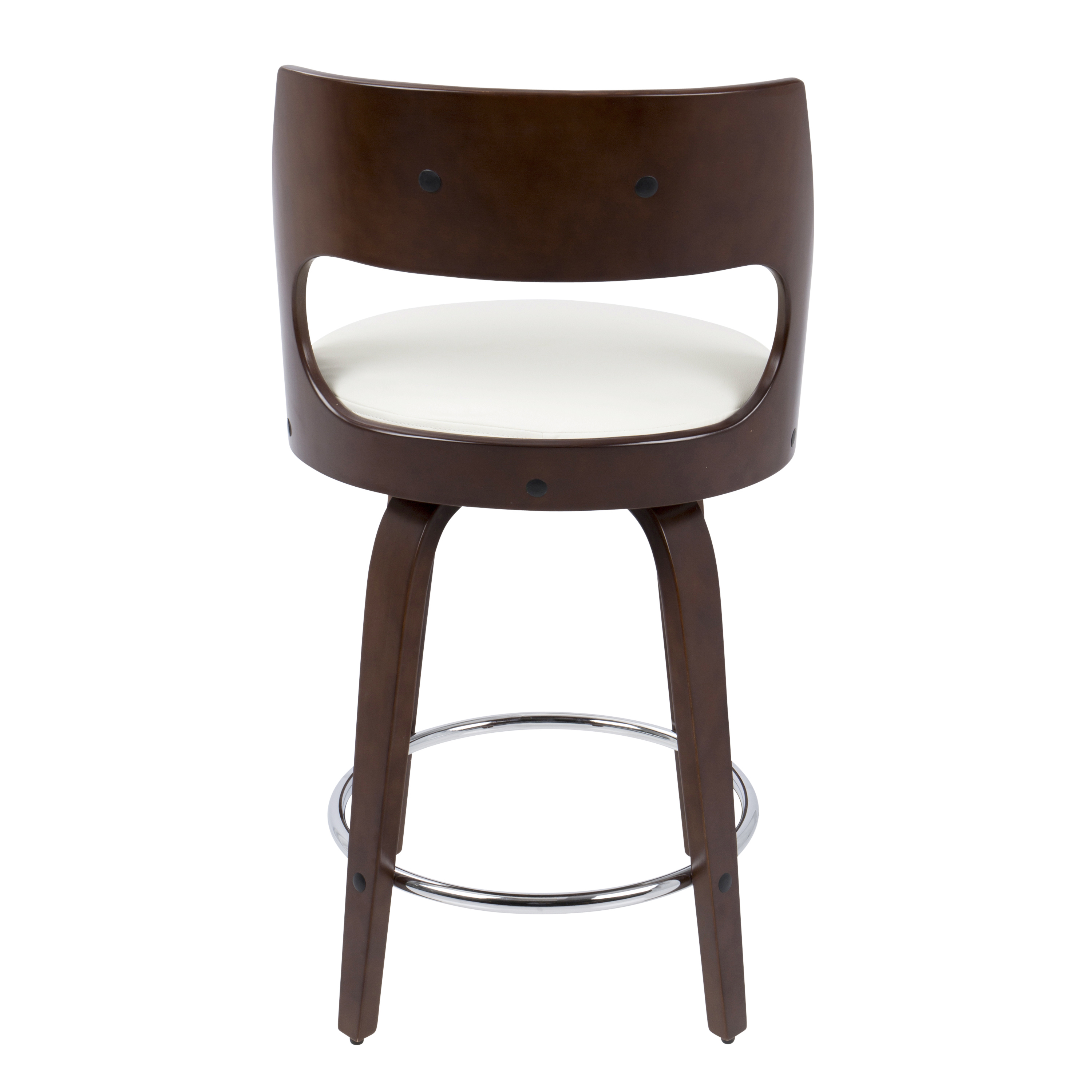 Mid-Century Modern Counter Stool With Swivel In Cherry And White Faux Leather - Set Of 2 — foto 2