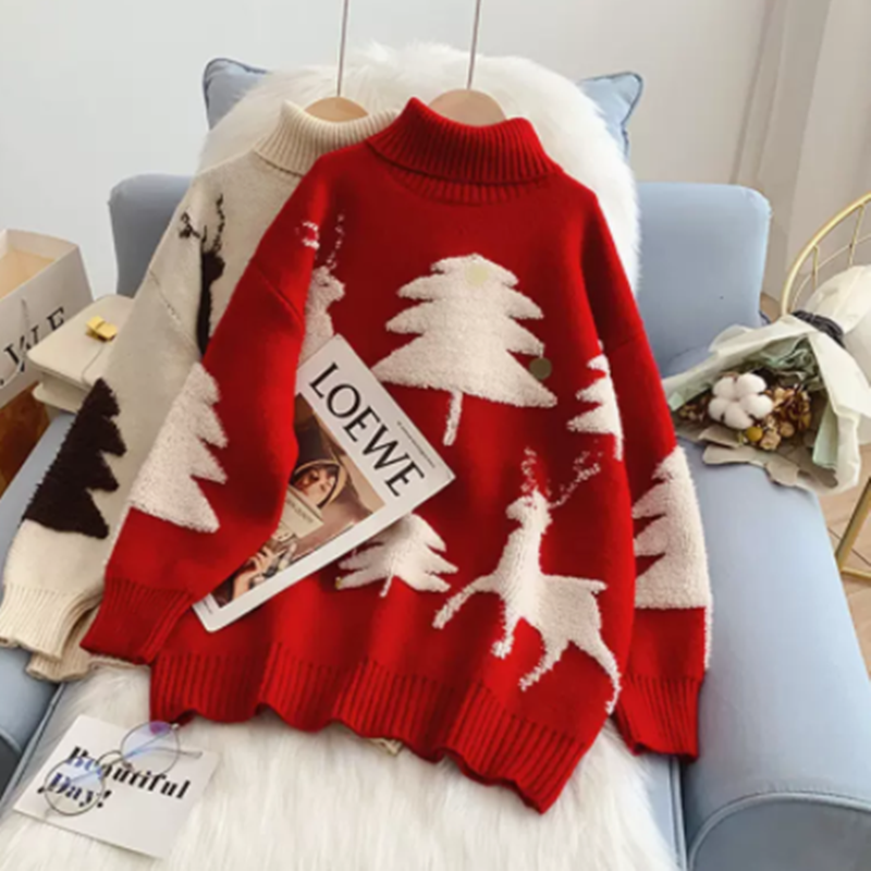 Red Turtleneck Sweater Women's Pullover Autumn And Winter