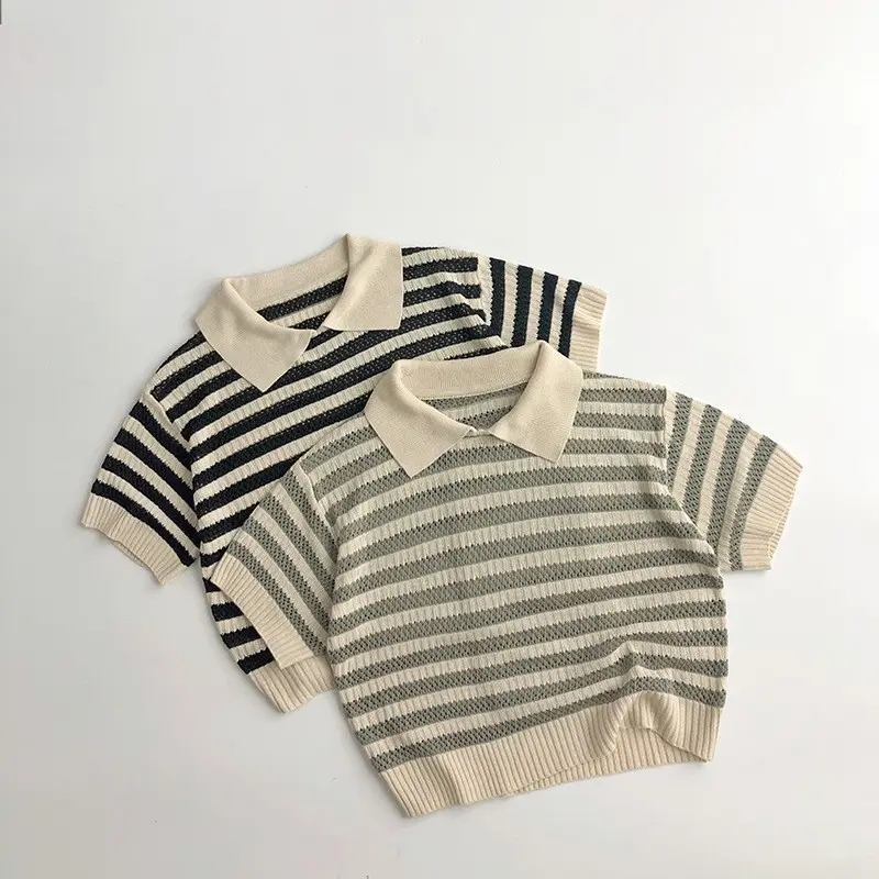 Children's Hollow Sweater Western Style Striped Short-sleeved