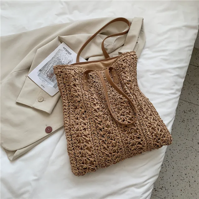 Forest Woven Large Capacity Tote Bag Khaki - Shop at LoveMi