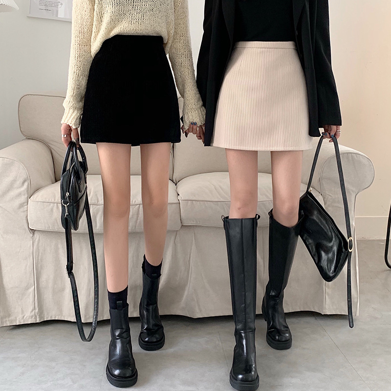 Was Thin And All-match Corduroy A-line Wrap Hip Skirt Tide