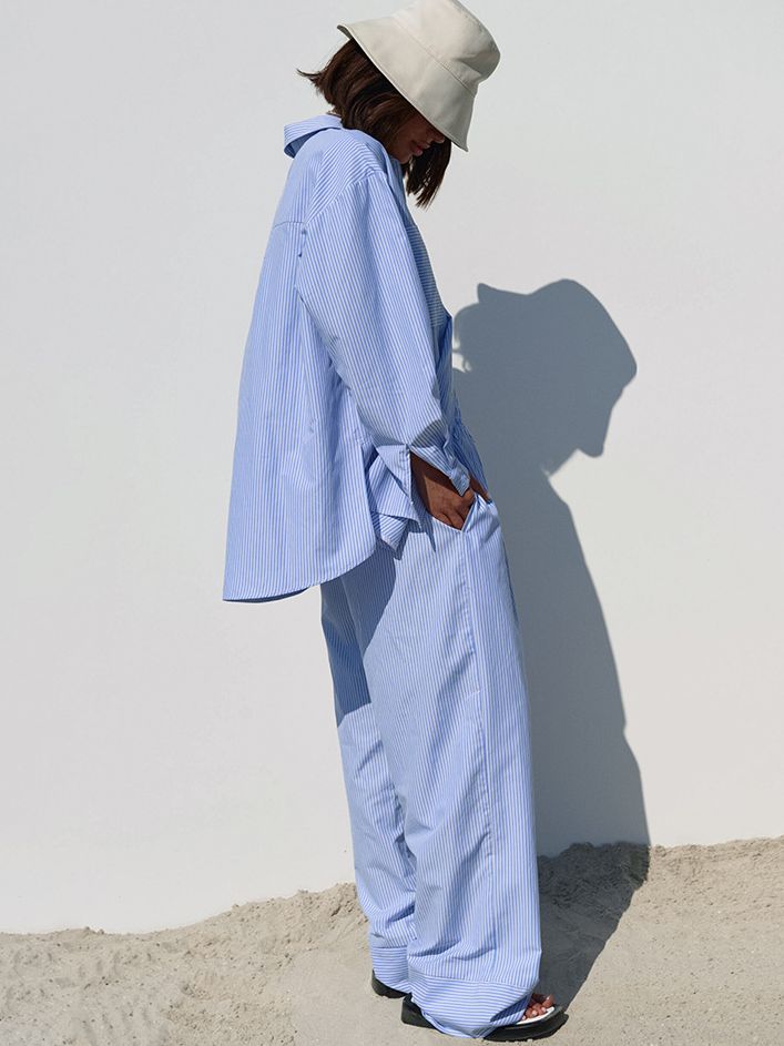 Women's Fashion Striped Shirt And Trousers Suit - Image 1