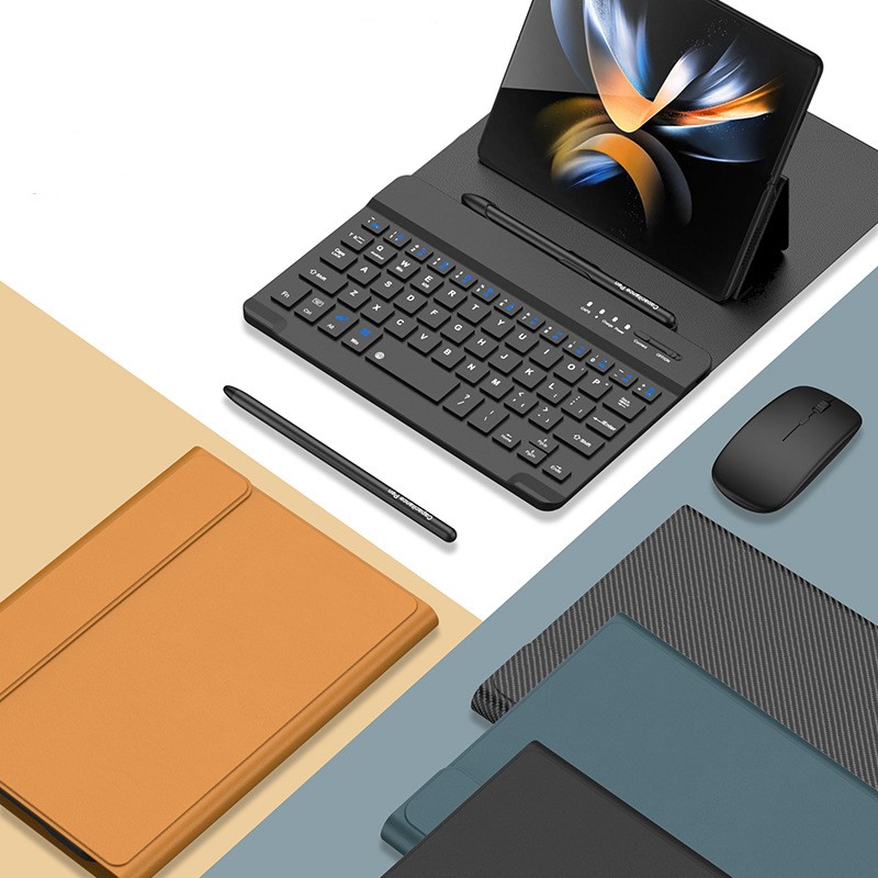 Wireless Keyboard Folding Leather Case Folding Mobile Phone Creative Holder Bluetooth Mouse — foto 6