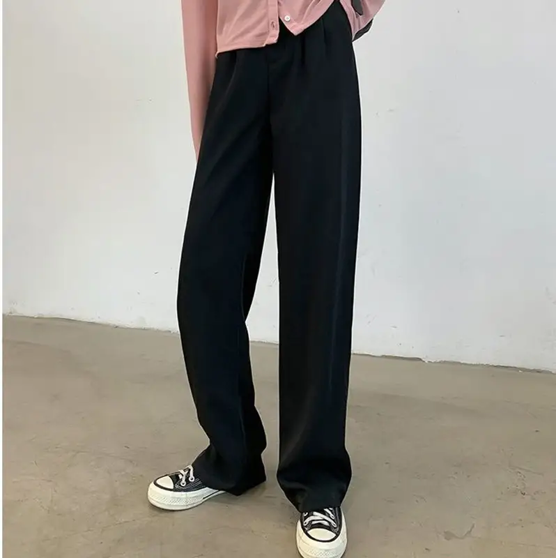 High Waist Vertical Straight Leg Casual Pants