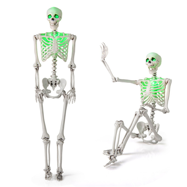 5.5ft Life-Size Pre-Lit Halloween Skeleton - Built-In Green LED Lights (Eyes/Chest), Fully Poseable Joints, PP+PE Material-13