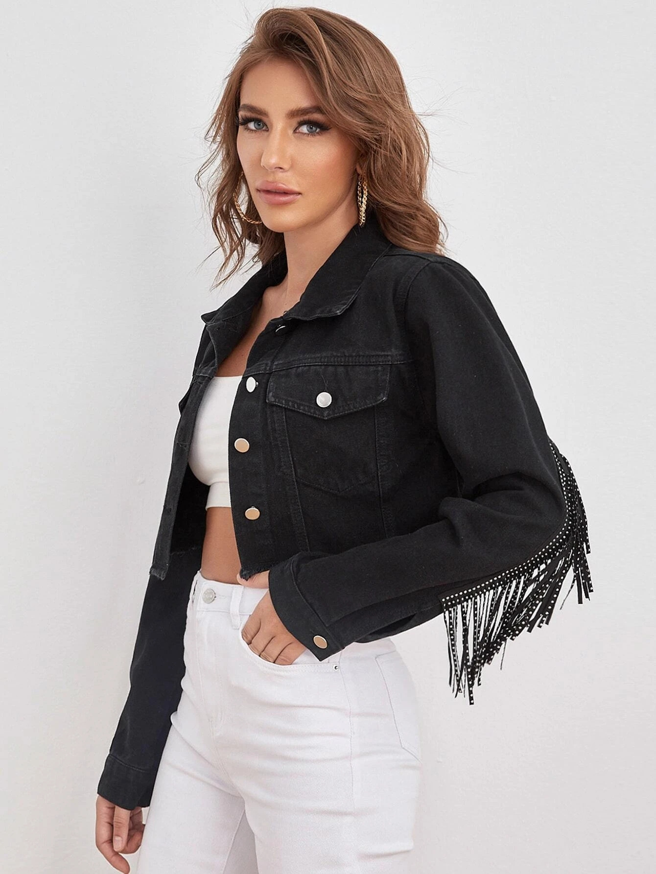 Title 4, Womens Fashion Tassel Raw Edge Denim Jacket, a...