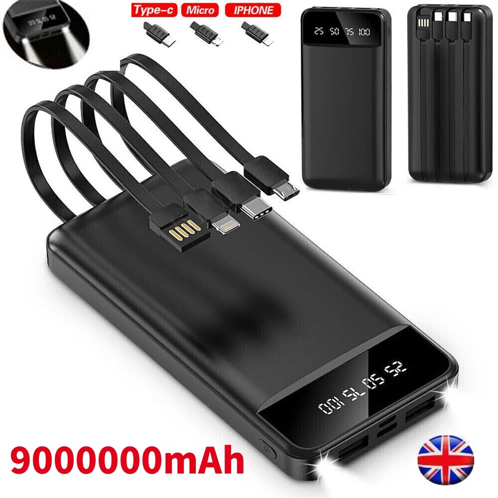Power Bank Pack 9000000mAh Fast Charger 4 USB External Battery For Mobile Phone