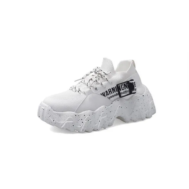 Thick soled Flying Woven Running Sports Daddy Shoes White - Shop at LoveMi