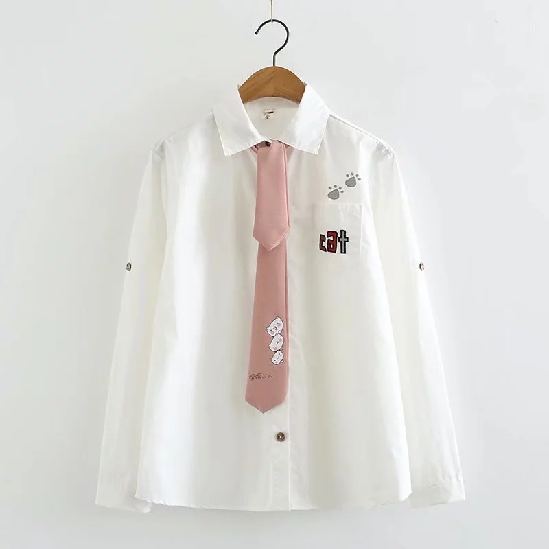 Women's Cartoon Tie Letter Embroidery Printed Cat Shirt — image 1