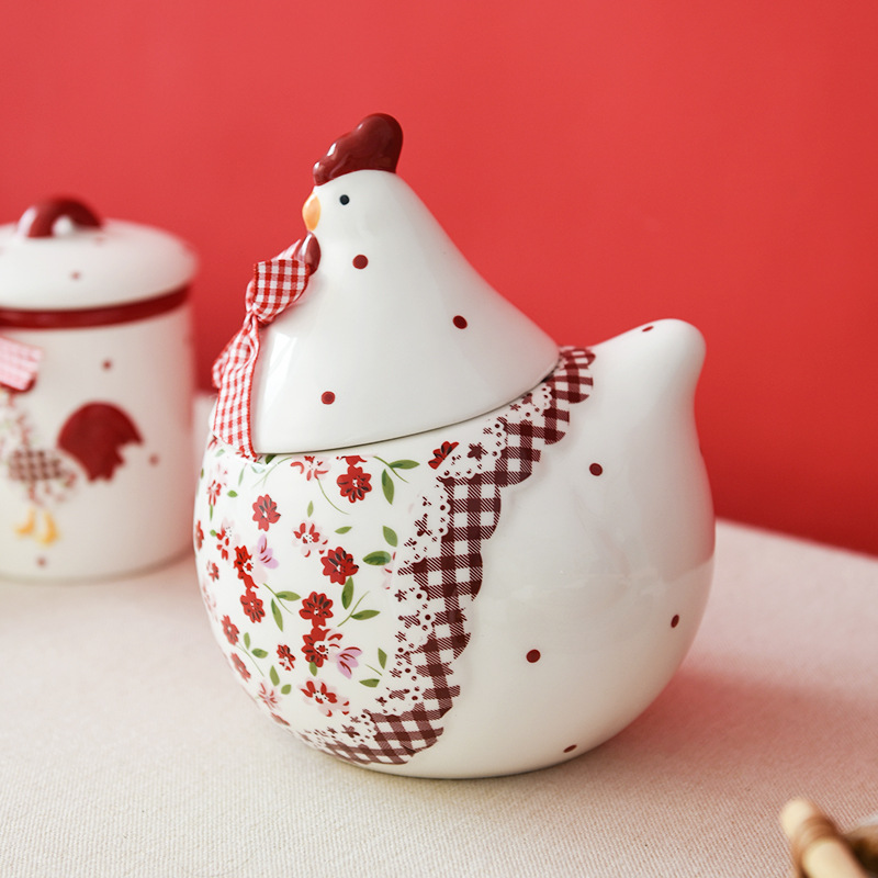 Ins Style Tableware Red Small Floral Chicken Ceramic Sealed Can - Image 5