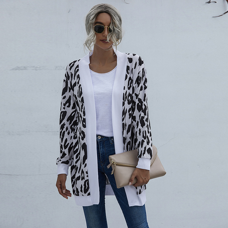 Ladies Tie Dye Leopard Print Knit Cardigan Jacket