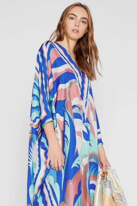 Printed V-neck Long Skirt Holiday Style Dress