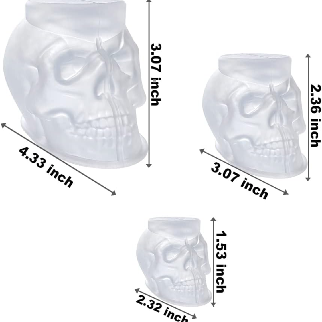 Set Of Large  Medium  Small 3D Skull Resin Molds Flexible Clear Silicone Skull Head Molds, Silicone Molds For Resin, Soap, Clay, Candle Wax Casting, Halloween Home Decoration thumbnail 4