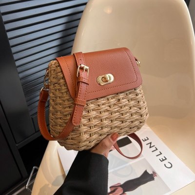 One shoulder Crossbody Woven Bag All match Special interest Design Rattan Tan - Shop at LoveMi