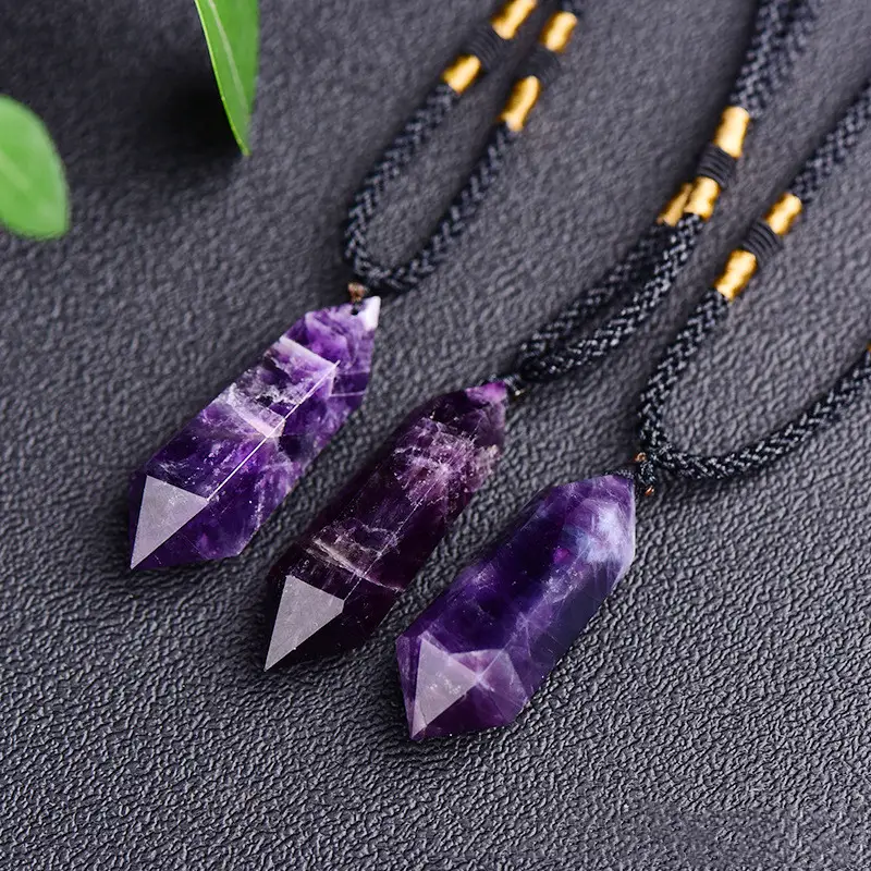Natural Dream Amethyst Double Pointed Hexagonal Prism Pendant