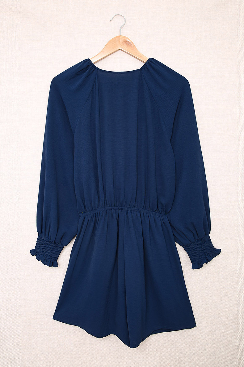 Solid Color Casual Long Sleeve Shorts Jumpsuit - Image 7