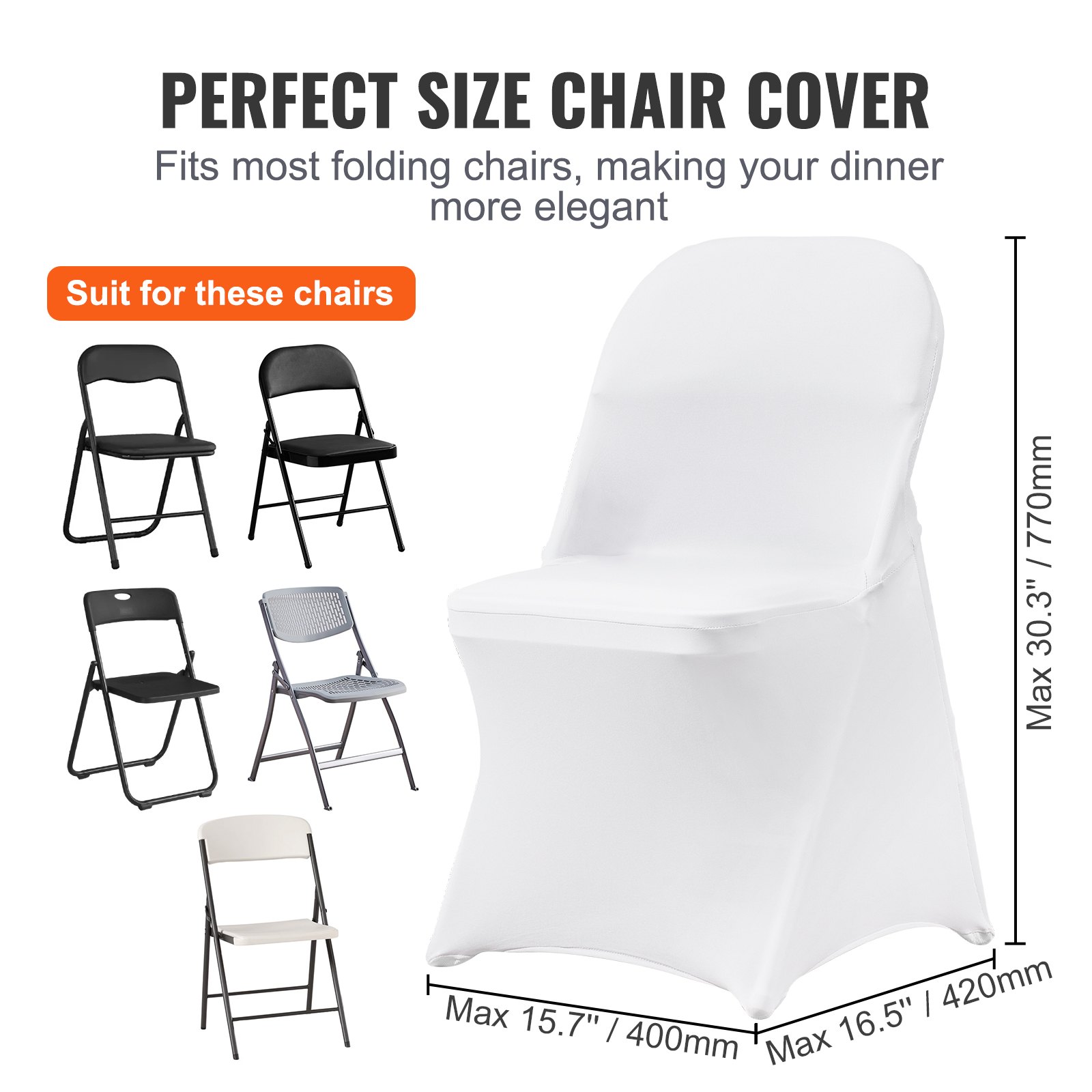 VEVOR White Stretch Spandex Chair Covers - 12 PCS, Folding Kitchen Chairs Cover, Universal Washable Slipcovers Protector, Removable Chair Seat Covers, For Wedding Party Dining Room Banquet Event image 4