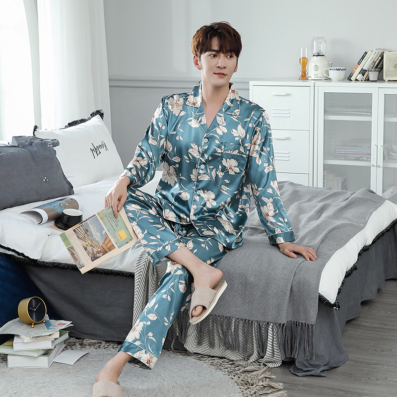 Title 3, Ice Silk Couple Pajamas Spring and Summer Long-...