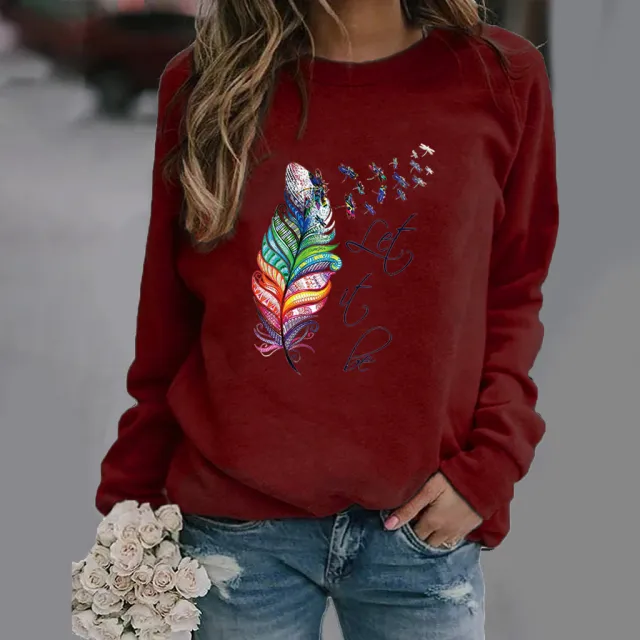 Animal European And American Print Crew Neck Sweater Wine - Shop at LoveMi