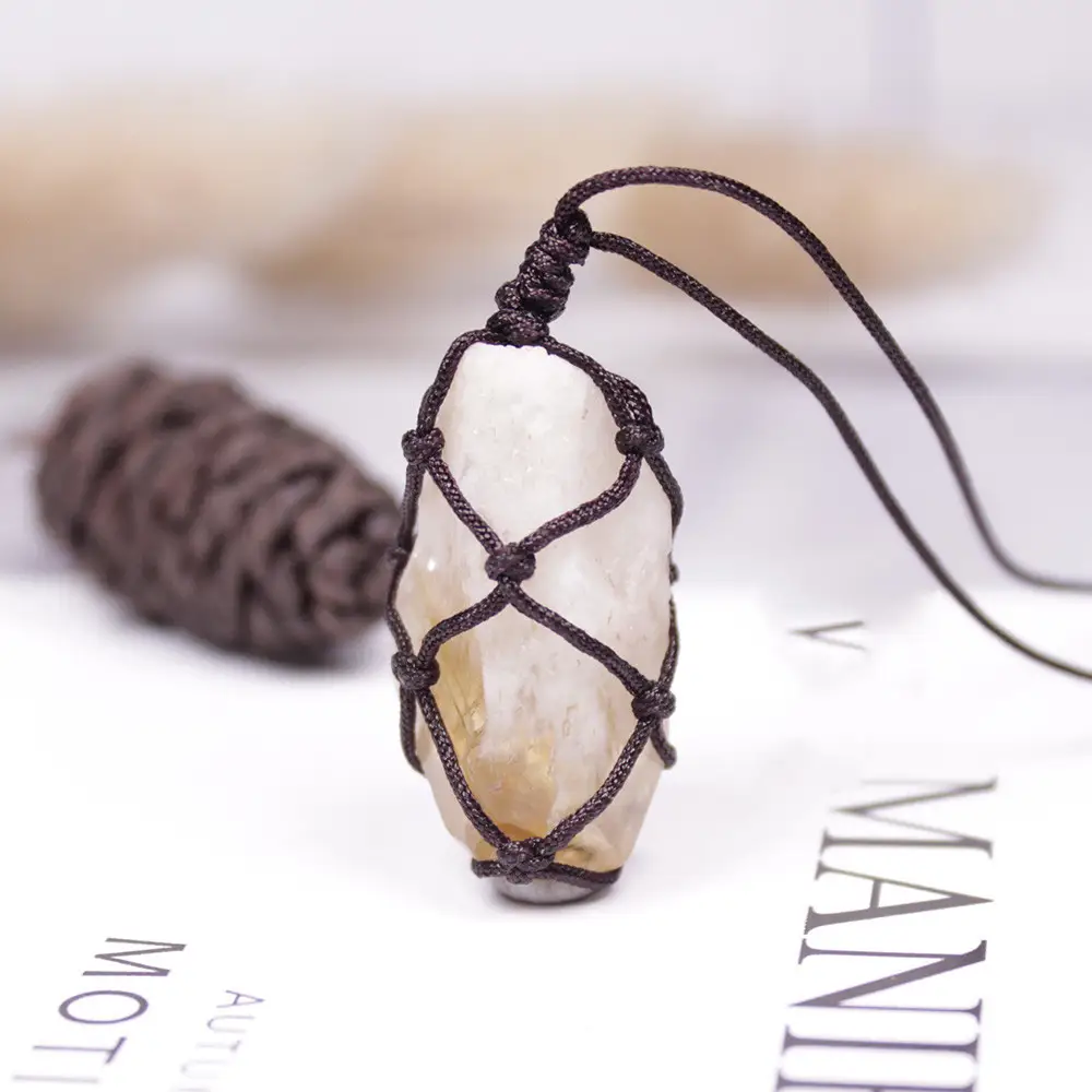 Original Stone Crystal Teeth Hand Woven Net Pendant Jewelry Necklace