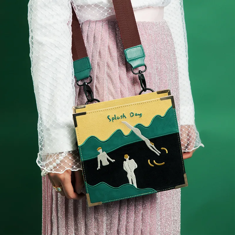 Vintage Velvet Bag Canvas Embroidery Messenger Bag Women