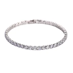 Sleek Luxury Sparkling Zircon Bracelet,Detachable Extender Chain,Unisex For Daily Wear, Christmas Outfits And Beach Occasions - Silvery - View 1