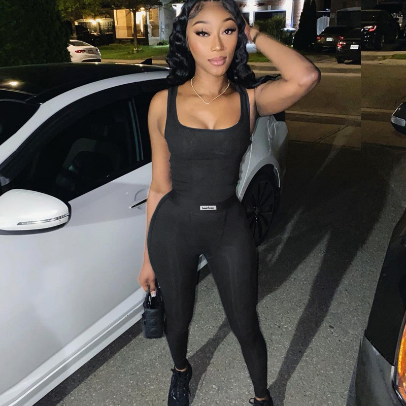 Crew Neck Sleeveless Slim Fit Sports Yoga Jumpsuit