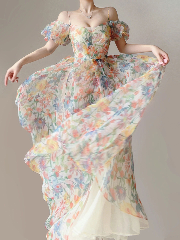 Chic Design Floral Sling Holiday Dress Women