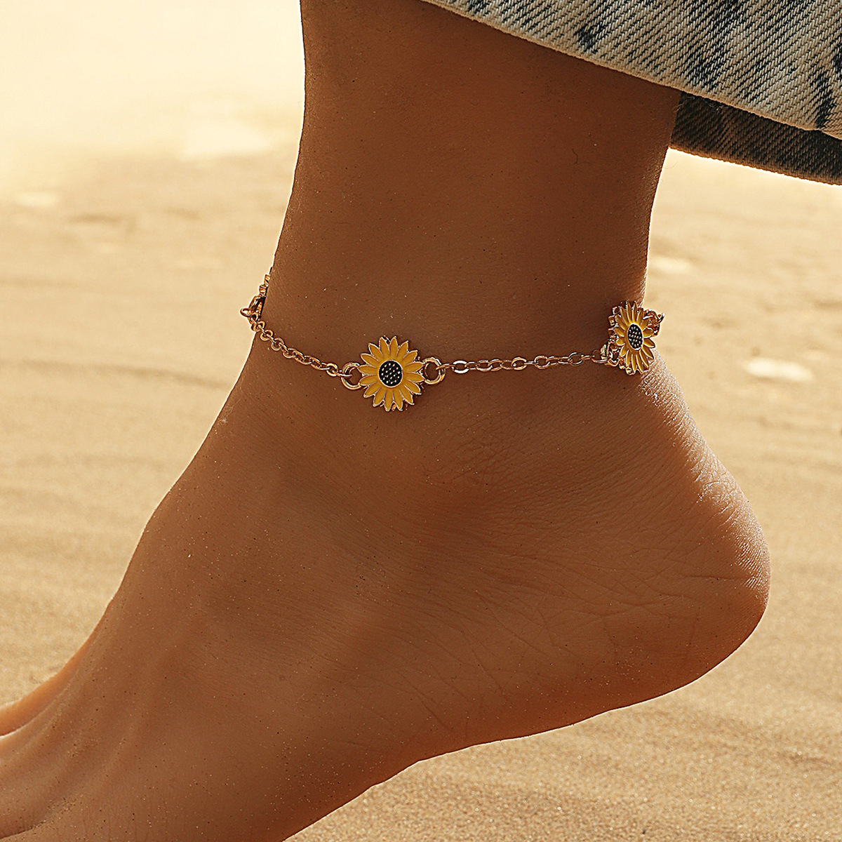 Title 5, Alloy Sunflower Anklet Creative Daisy Foot Orna...