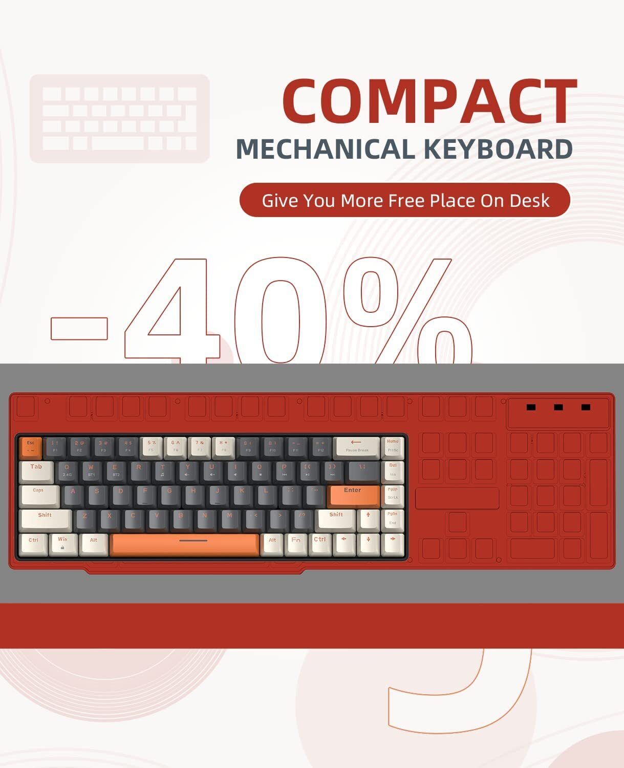 Wireless Bluetooth Mechanical Keyboard,Dual Interface Type C& USB  For... 7