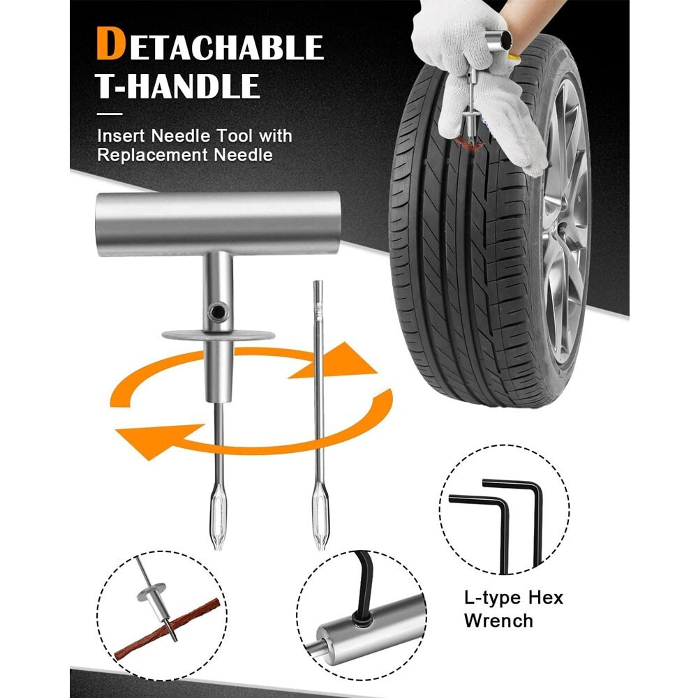68Pcs Heavy Duty Tyre Puncture Repair Kit Tool Tubeless Car Plug Strips Set — image 5
