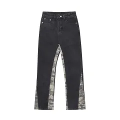High Street Fashion Brand Washed And Distressed Retro Camouflage Pants - Black - View 1
