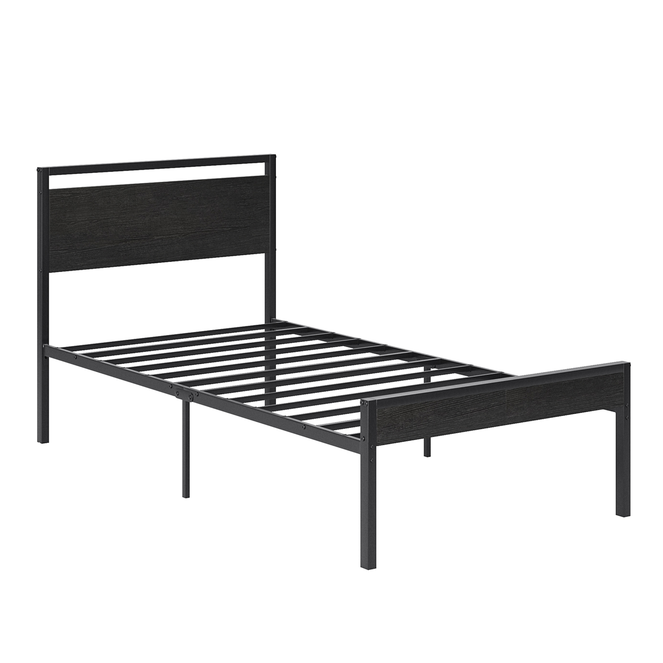 Heavy-duty Metal Platform Bed With Wooden Headboard, Capable Of Supporting 1000 Pounds, And With Storage Space Beneath The Bed. image 4