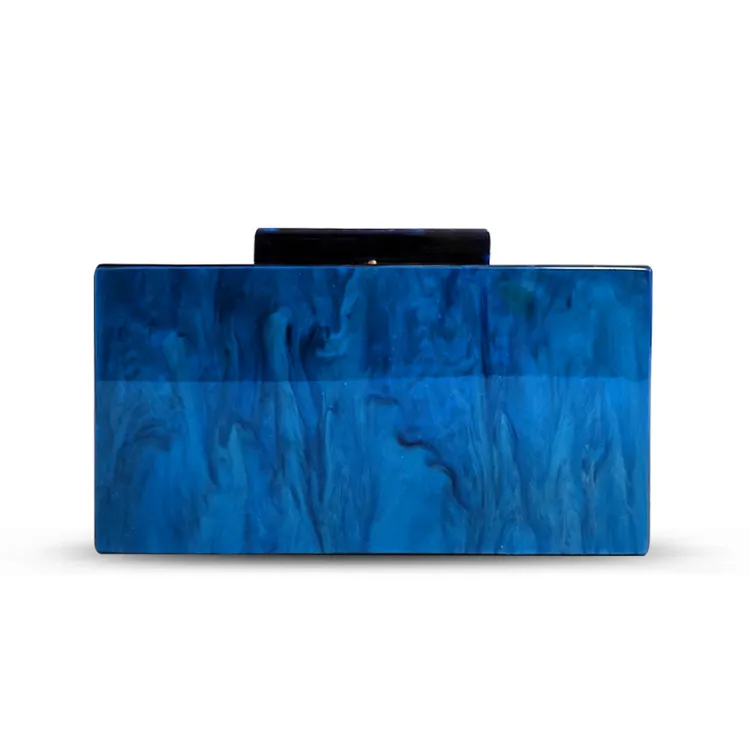 Pearlescent Small Square Bag Party Dress Clutch Bag Hard Box Bag - Blue
